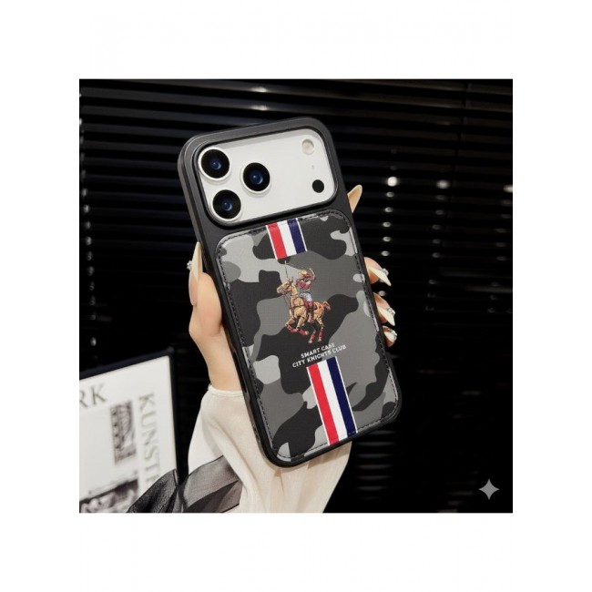 CATANES City Knights Club Luxury iPhone 17 Pro Max Case with Card Holder – Premium Men’s Gift Idea – Professional Camo Business Tech Cover with Shockproof Armor & Designer Polo Embroidery- Grey