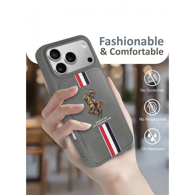 CATANES City Knights Club Luxury iPhone 17 Pro Max Case with Card Holder – Premium Men’s Gift Idea – Professional Camo Business Tech Cover with Shockproof Armor & Designer Polo Embroidery- Grey