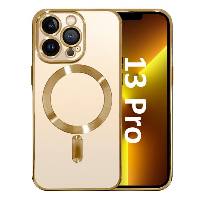 CATANES Clear Case with MagSafe for Apple iPhone 13 Pro Wireless Charging Compatible Back Cover with Electroplating Shockproof Frame Gold