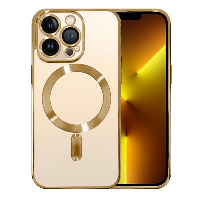 CATANES Clear Case with MagSafe for Apple iPhone 13 Pro Wireless Charging Compatible Back Cover with Electroplating Shockproof Frame Gold