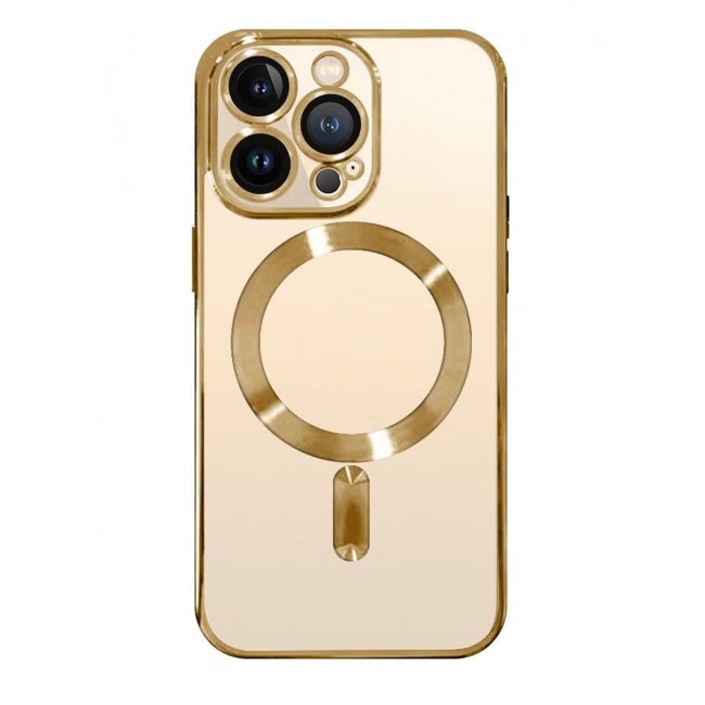 CATANES Clear Case with MagSafe for Apple iPhone 13 Pro Wireless Charging Compatible Back Cover with Electroplating Shockproof Frame Gold
