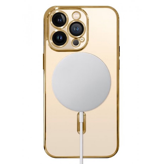 CATANES Clear Case with MagSafe for Apple iPhone 13 Pro Wireless Charging Compatible Back Cover with Electroplating Shockproof Frame Gold