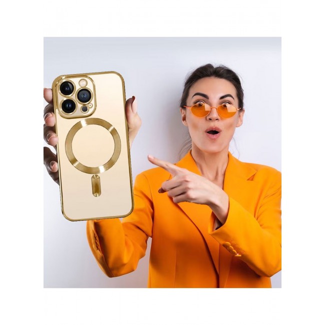 CATANES Clear Case with MagSafe for Apple iPhone 13 Pro Wireless Charging Compatible Back Cover with Electroplating Shockproof Frame Gold