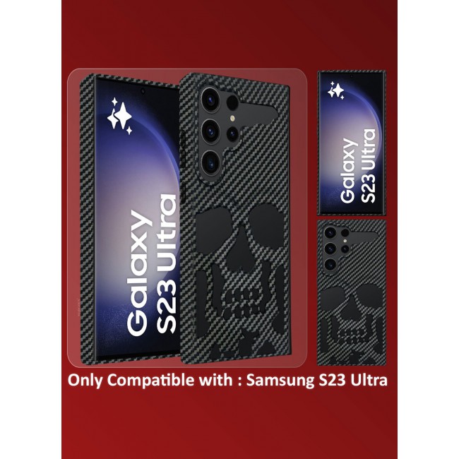 CATANES Galaxy S23 Ultra Case Cover Soft TPU and Glossy with Skull Design - Carbon Fiber