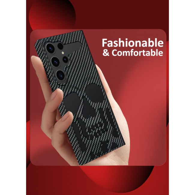 CATANES Galaxy S23 Ultra Case Cover Soft TPU and Glossy with Skull Design - Carbon Fiber