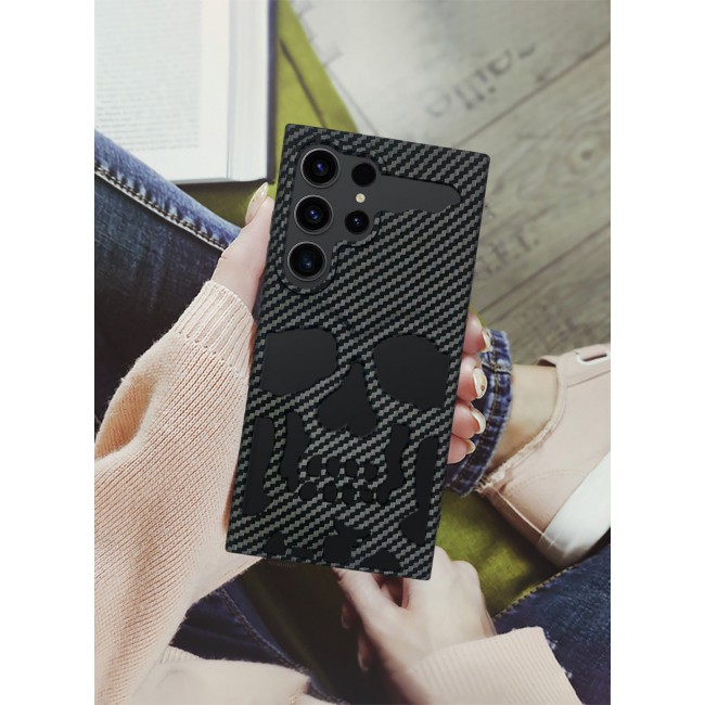 CATANES Galaxy S23 Ultra Case Cover Soft TPU and Glossy with Skull Design - Carbon Fiber