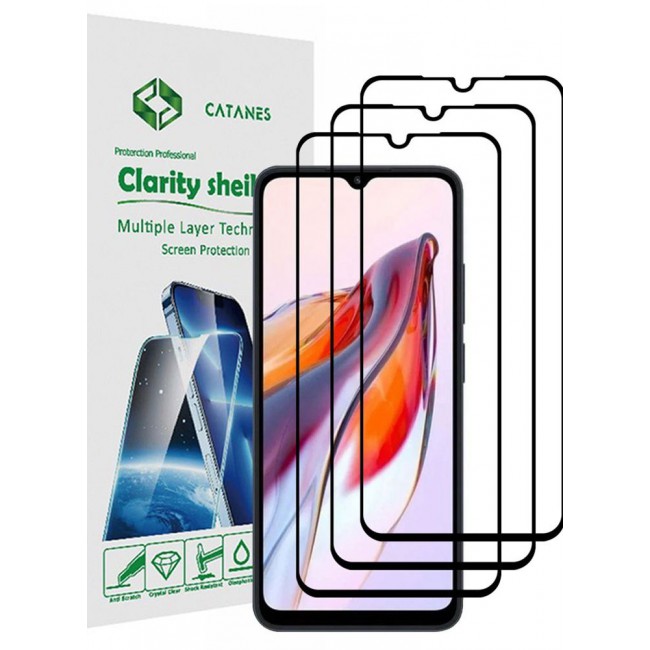 CATANES 3 Pack For Xiaomi Redmi 12C Screen Protector Tempered Glass Full Glue Back