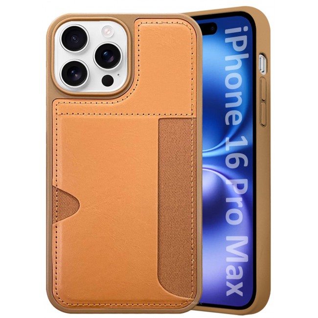 CATANES iPhone 16 Pro Max Case Leather Antifingerprint Cover with Wallet Card Slot Shell, Side Insert Card Holder, Anti Fall Protection - Brown