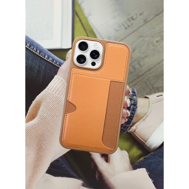 CATANES iPhone 16 Pro Max Case Leather Antifingerprint Cover with Wallet Card Slot Shell, Side Insert Card Holder, Anti Fall Protection - Brown