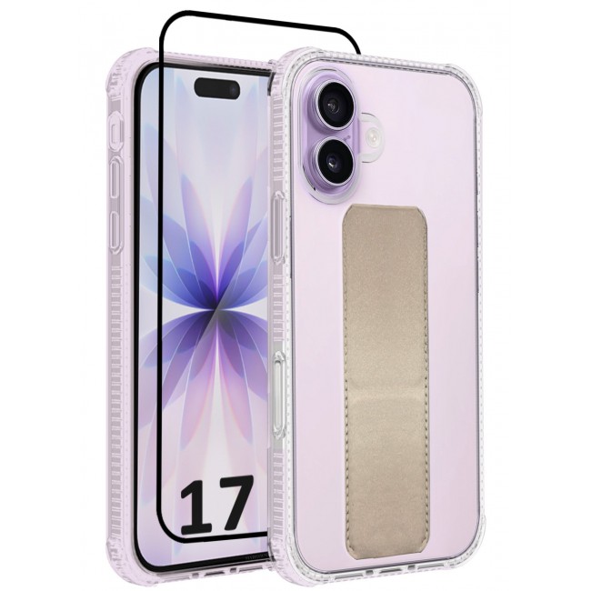 CATANES 2 Packs Finger Grip Clear Case Cover for iPhone 17- Kickstand Car Magnetic Holder Multi-function Protective Two-in-one Case with 3D Screen Protector - Golden
