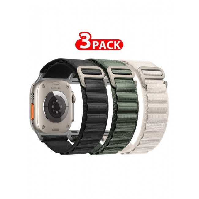 CATANES 3 Pack Alpine Loop Band For Apple Watch Band 49mm/45mm/44mm/42mm Nylon Woven Sport Strap Compatible with iWatch Series Ultra2/Ultra/8/7/SE/6/5/4/3/2/1 Adjustable with Metal G-Hook Strap