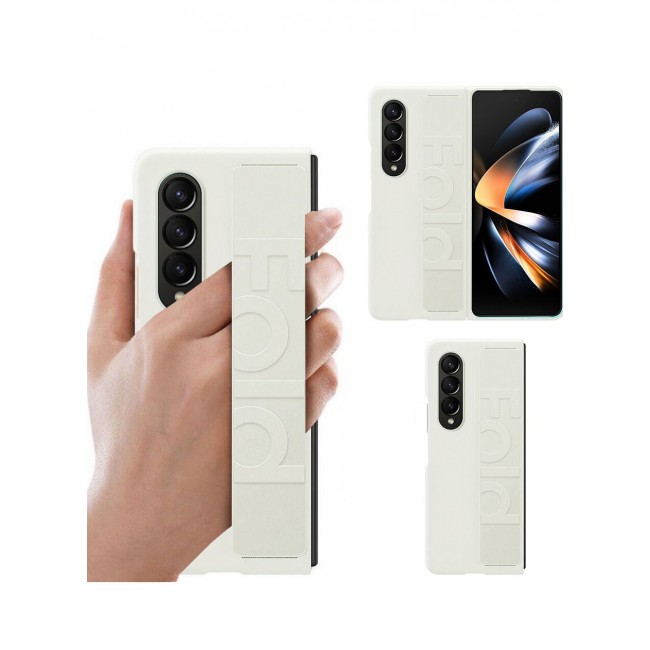 CATANES Samsung Galaxy Z Fold 4 Silicone Grip Cover Case with Wrist Strap White