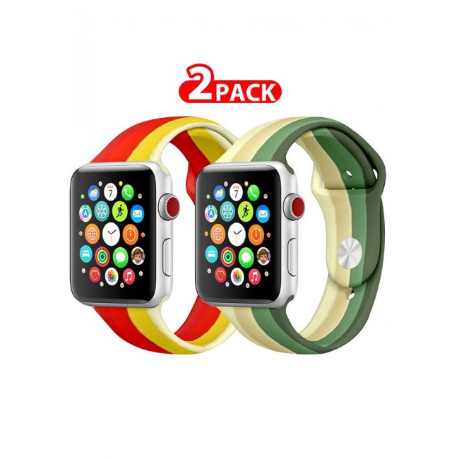 CATANES 2 Pack For Apple Watch Band 41mm 40mm 38mm Stripe Silicone Replacement Band for iWatch Series 7/SE/6/5/4/3/2/1