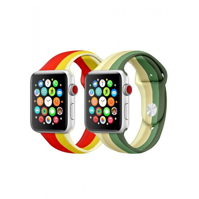 CATANES 2 Pack For Apple Watch Band 41mm 40mm 38mm Stripe Silicone Replacement Band for iWatch Series 7/SE/6/5/4/3/2/1
