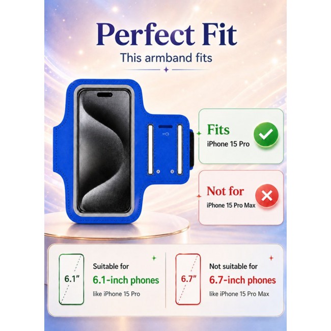 MARGOUN Sports Running Armband Case Compatible with iPhone 15 Pro – Water-Resistant Fitness Wristband Pouch for Gym, Workouts, Jogging with Key Holder and Reflective Strip
