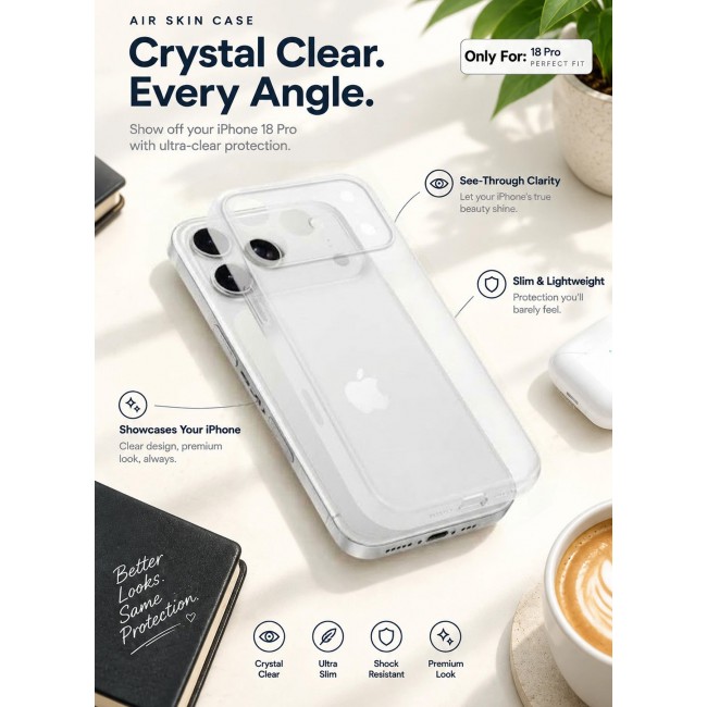 CATANES 2 Pack Air Skin Frosted Matte Case for iPhone 18 Pro with Camera Frame Protection - Stylish Ultra Slim Back Cover - Frosted Clear