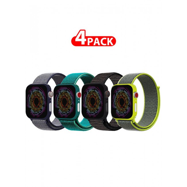 CATANES 4 Pack Apple Watch Band 38mm 40mm 41mm Sport Loop Nylon Band Quick Release Soft Fabric Nylon Adjustable Rugged Velcro Replacement Wristband Strap for Men Women Compatible with Series SE/7/6/5/4/3/2/1