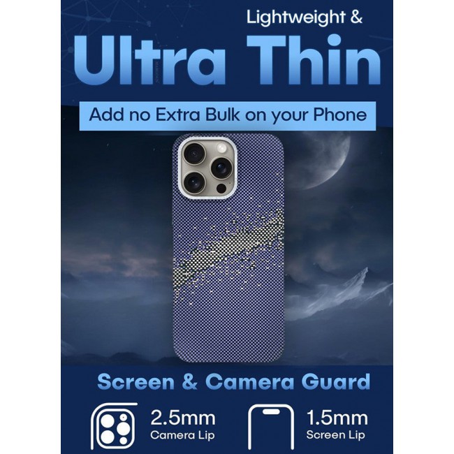 CATANES iPhone 15 Pro Case Cover with a Caseless Feel, Glow in The Dark, Aramid Fiber Woven / X Aries - Milky Way Blue