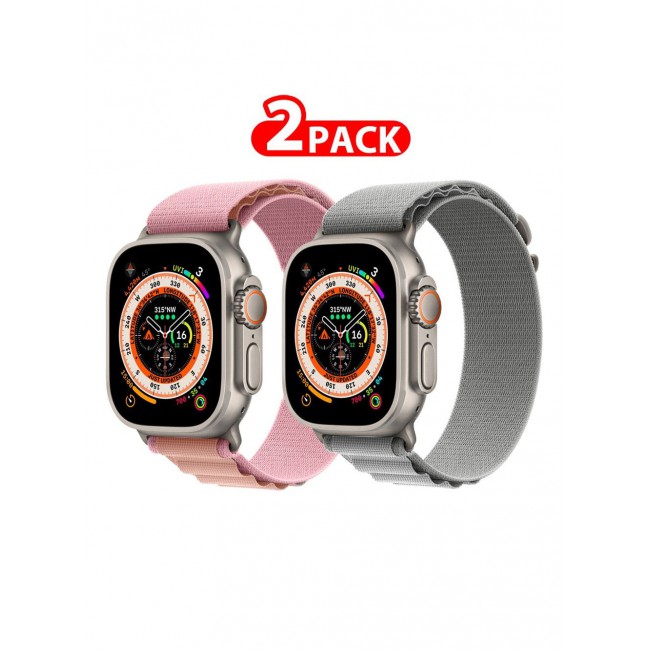 CATANES 2 Pack For Apple Watch Band 49mm 45mm 44mm 42mm Alpine Loop Band Women Men Adjustable with Metal G-Hook Strap for iWatch Ultra Series SE 8/7/6/5/4/3/2/1 Grey/Pink