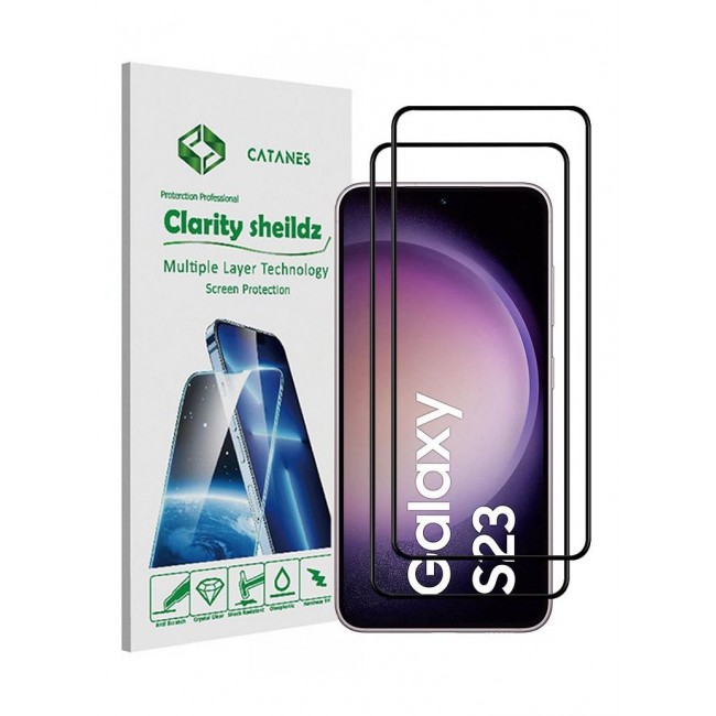 CATANES 2Pack for Samsung Galaxy S23 Screen Protector Tempered Glass 9H Anti-Scratch Shatterproof HD Curved Edge to Edge Full Coverage Film 6.1 inch