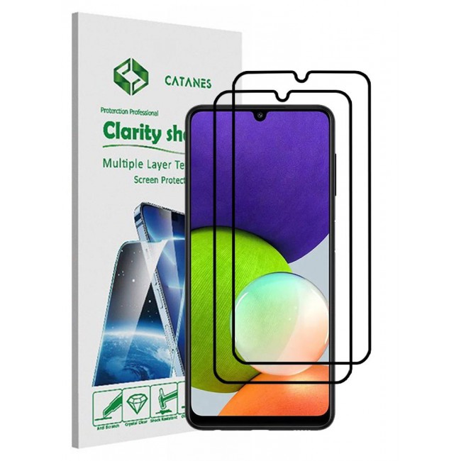 CATANES 2 Pack For Samsung Galaxy A22 Screen Protector 3D Tempered Glass Full Glue Back