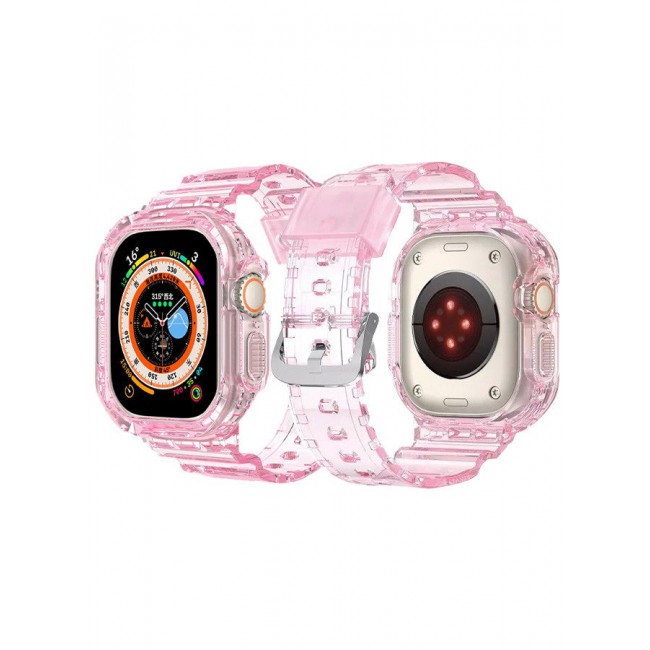 CATANES Clear iwatch Strap Bands TPU Smart Apple Watch Bands 49mm with Bumper Protective Case Crystal Sports Wristband Compatible with Series Ultra2,Ultra Light Pink Color