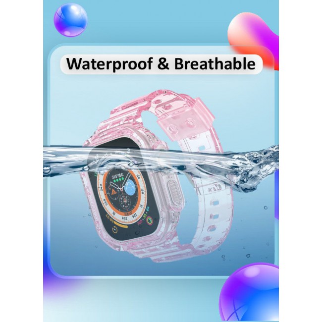 CATANES Clear iwatch Strap Bands TPU Smart Apple Watch Bands 49mm with Bumper Protective Case Crystal Sports Wristband Compatible with Series Ultra2,Ultra Light Pink Color