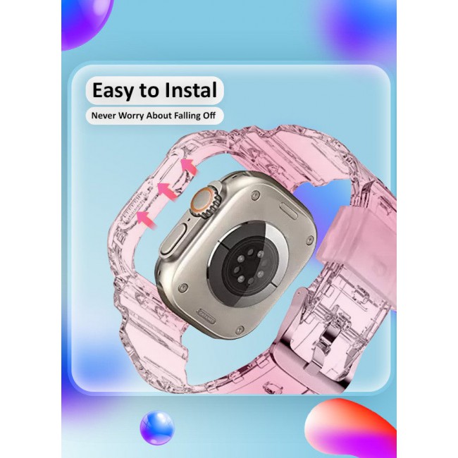 CATANES Clear iwatch Strap Bands TPU Smart Apple Watch Bands 49mm with Bumper Protective Case Crystal Sports Wristband Compatible with Series Ultra2,Ultra Light Pink Color