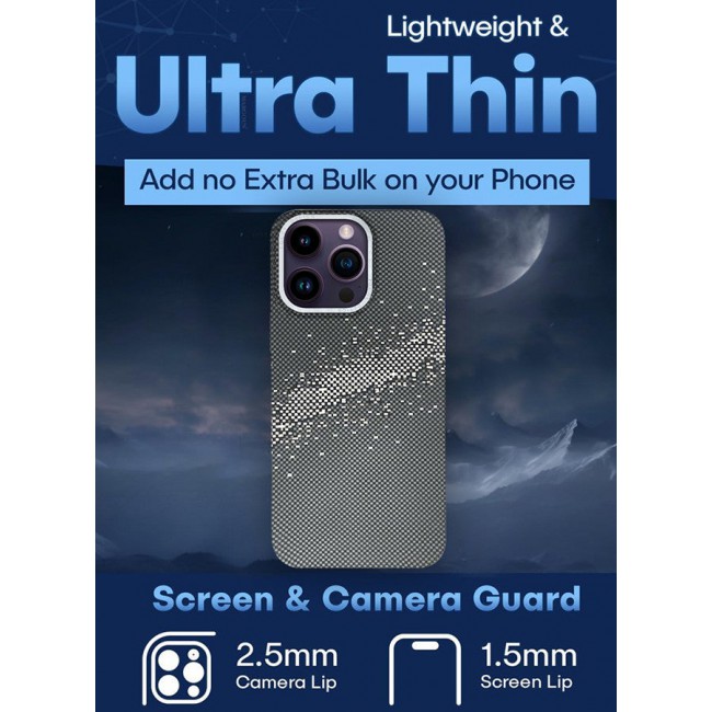 CATANES iPhone 14 Pro Max Case Cover with a Caseless Feel, Glow in The Dark, Aramid Fiber Woven / X Aries - Milky Way Grey
