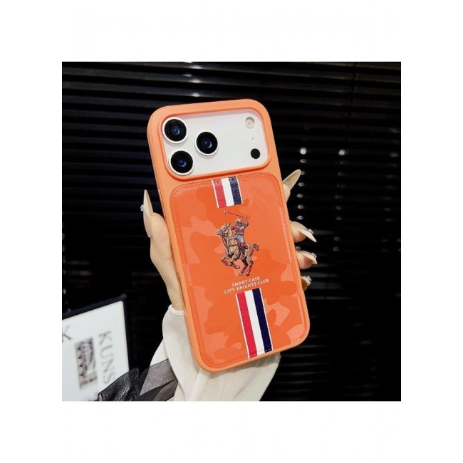CATANES City Knights Club Luxury iPhone 17 Pro Max Case with Card Holder – Premium Men’s Gift Idea – Professional Camo Business Tech Cover with Shockproof Armor & Designer Polo Embroidery- Orange