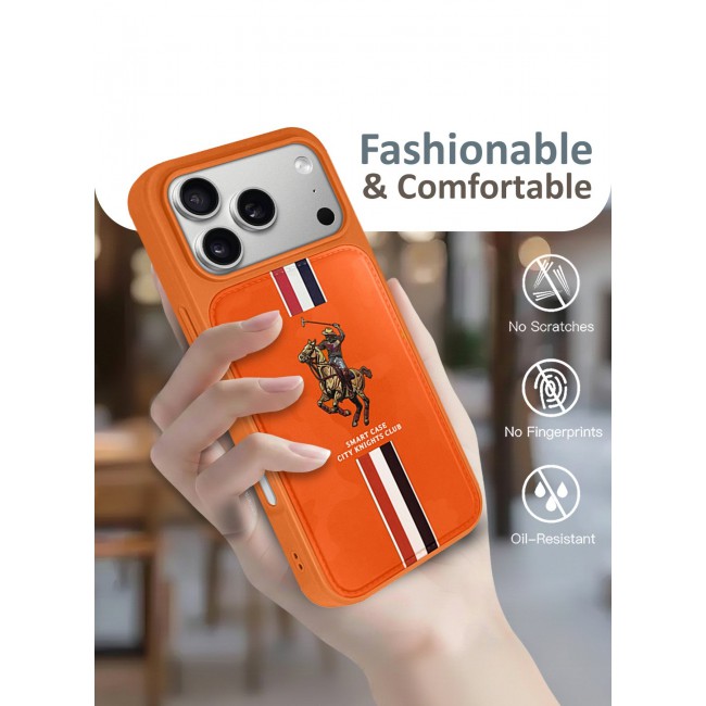 CATANES City Knights Club Luxury iPhone 17 Pro Max Case with Card Holder – Premium Men’s Gift Idea – Professional Camo Business Tech Cover with Shockproof Armor & Designer Polo Embroidery- Orange