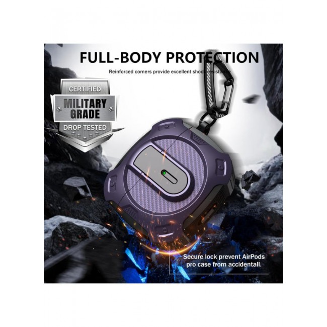 CATANES Airpods 4 Case Hard Shell Protective Armor LED Visible Wireless Charging Case Cover with Lock - Dark Purple