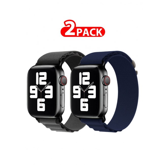 CATANES 2 Pack Of Apple Watch Alpine Loop Band 38mm 40mm 41mm Women Men Adjustable with Metal G-Hook Strap for iWatch Series 7/SE/6/5/4/3/2/1 Black Grey/Dark Blue