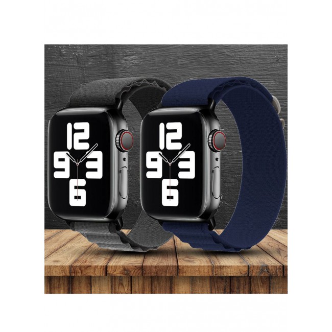 CATANES 2 Pack Of Apple Watch Alpine Loop Band 38mm 40mm 41mm Women Men Adjustable with Metal G-Hook Strap for iWatch Series 7/SE/6/5/4/3/2/1 Black Grey/Dark Blue