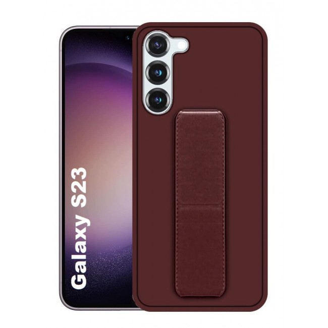 CATANES Samsung Galaxy S23 Grip Case Magnetic Kickstand Cover with Foldable Hand Strap Maroon