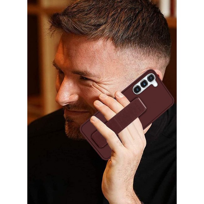 CATANES Samsung Galaxy S23 Grip Case Magnetic Kickstand Cover with Foldable Hand Strap Maroon