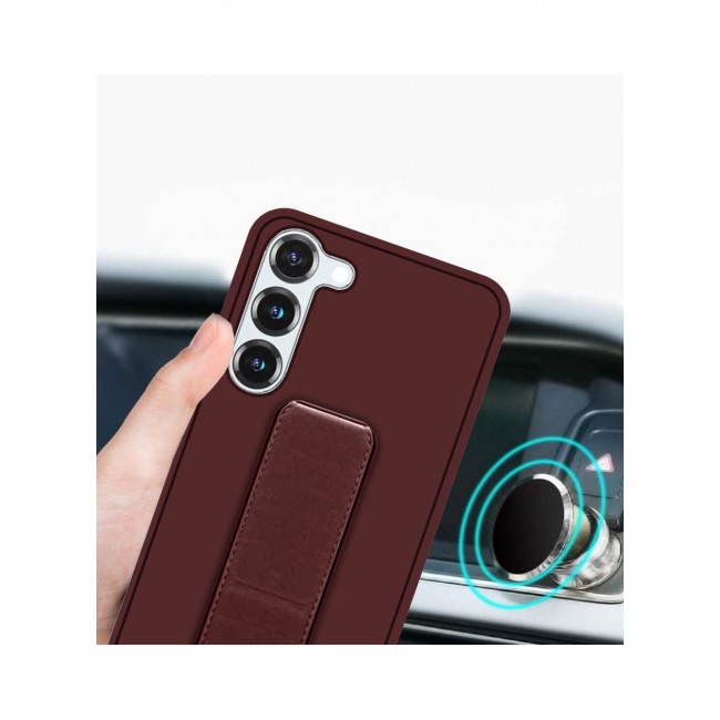 CATANES Samsung Galaxy S23 Grip Case Magnetic Kickstand Cover with Foldable Hand Strap Maroon