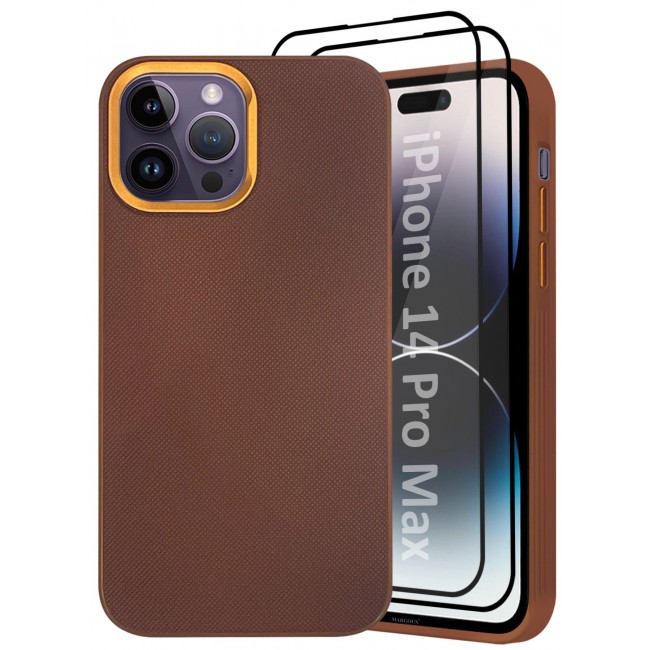 CATANES iPhone 14 Pro Max 3 Pack Vegan Leather Case, 1 Cover with 2 Screen Protectors, Slim Fit, Raised Edges for Camera and Screen Protection