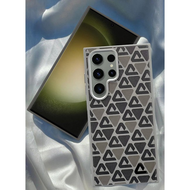 CATANES (for Samsung Galaxy S23 Ultra) Case Leather Back Cover Triangle Pattern Shockproof Protective Phone Case Brown