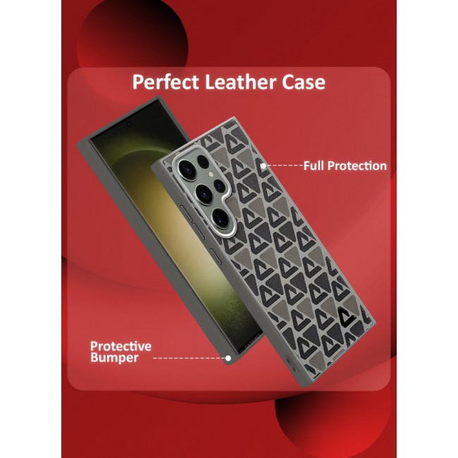 CATANES (for Samsung Galaxy S23 Ultra) Case Leather Back Cover Triangle Pattern Shockproof Protective Phone Case Brown