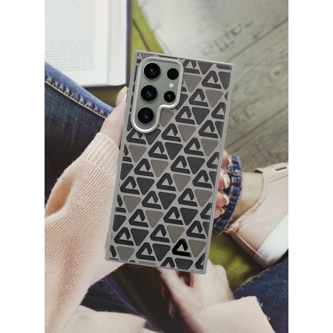 CATANES (for Samsung Galaxy S23 Ultra) Case Leather Back Cover Triangle Pattern Shockproof Protective Phone Case Brown