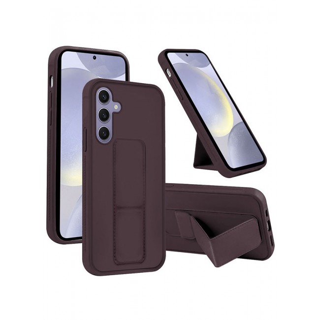 CATANES Samsung Galaxy S24 Plus Case Magnetic Stand and Holder Premium Silicone Vertical and Horizontal Hand Strap Grip Multi Stand Car Mount Kickstand Case Finger Strap Cover Merlot