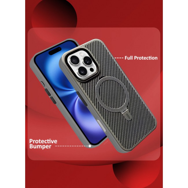 CATANES ( for iPhone 16 Pro ) Case, Carbon Fiber Texture, Metal Bracket, Magsafe Kickstand Case Cover - Grey