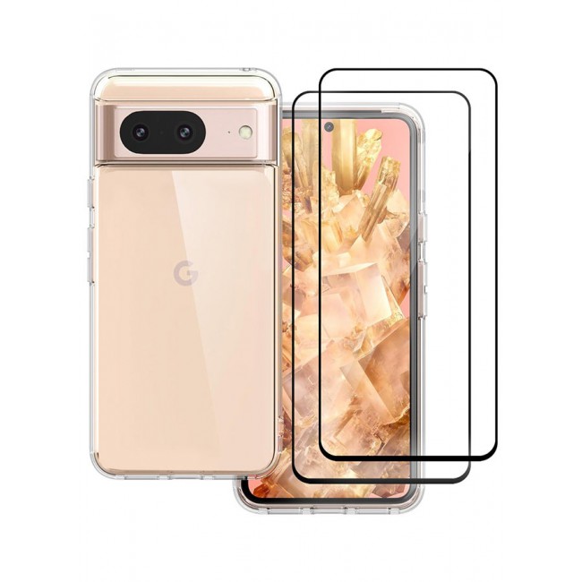 CATANES 3 Packs For Google Pixel 8 TPU Case and 2 Screen Protectors Clear Transparent Shockproof Protective Phone Case Scratch Resistant Cover