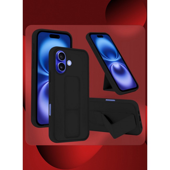 CATANES ( for iPhone 16 Plus ) Case Premium PU Leather Case with Stand Function Shockproof and Anti Scratch Finger Grip Case Cover / Black