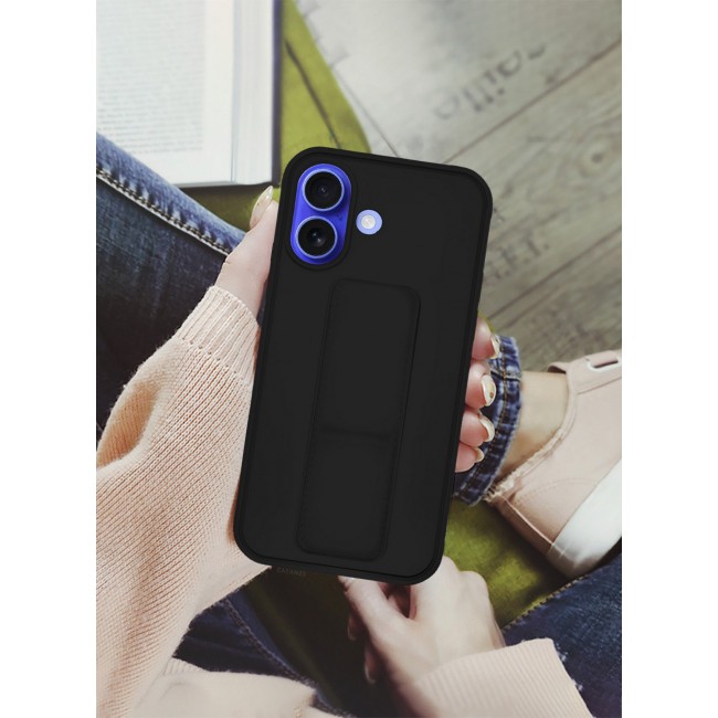 CATANES ( for iPhone 16 Plus ) Case Premium PU Leather Case with Stand Function Shockproof and Anti Scratch Finger Grip Case Cover / Black