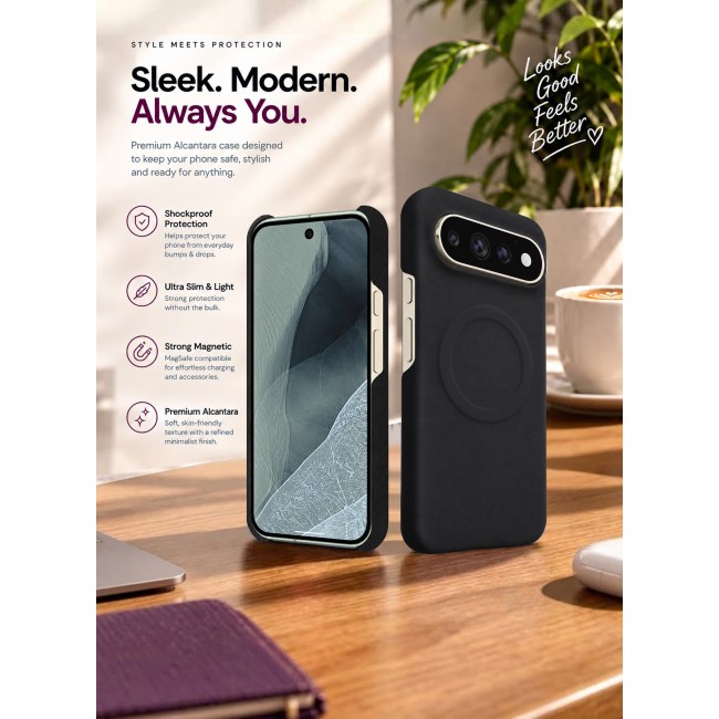 CATANES Premium Alcantara Case for Google Pixel 11 Pro Magnetic Shockproof Slim Cover - Black