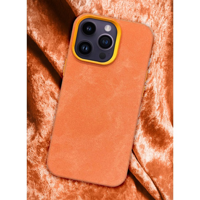 CATANES iPhone 14 Pro Max Alcantara Case Cover Premium Quality Luxurious Soft Touch Protection with Metal Camera Frame - Orange