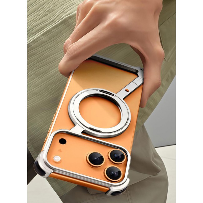 CATANES Magnetic Case Cover for iPhone 17 Pro - 360Â° Rotation Kickstand Aluminum Metal Frameless Design Protective Shock Grade Shell - Silver