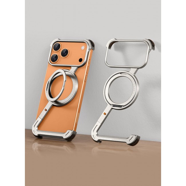 CATANES Magnetic Case Cover for iPhone 17 Pro - 360Â° Rotation Kickstand Aluminum Metal Frameless Design Protective Shock Grade Shell - Silver